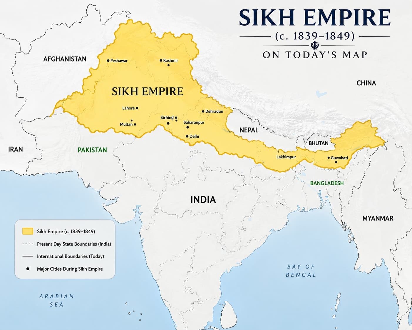 Map showing the Sikh Empire